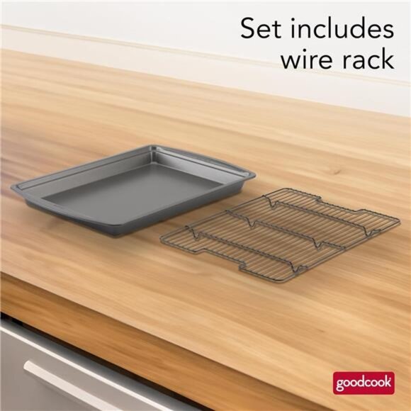 GoodCook 15” x 10.5” Nonstick Carbon Steel Baking Pan & Raised Wire Rack – - Picture 10 of 14